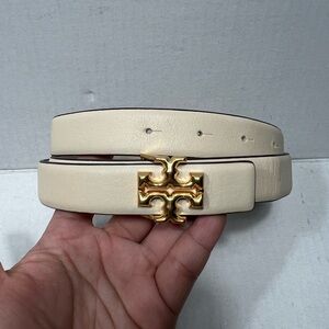 Tory Burch Eleanor 1" Belt New Cream/Gold Size: S Retail: $248